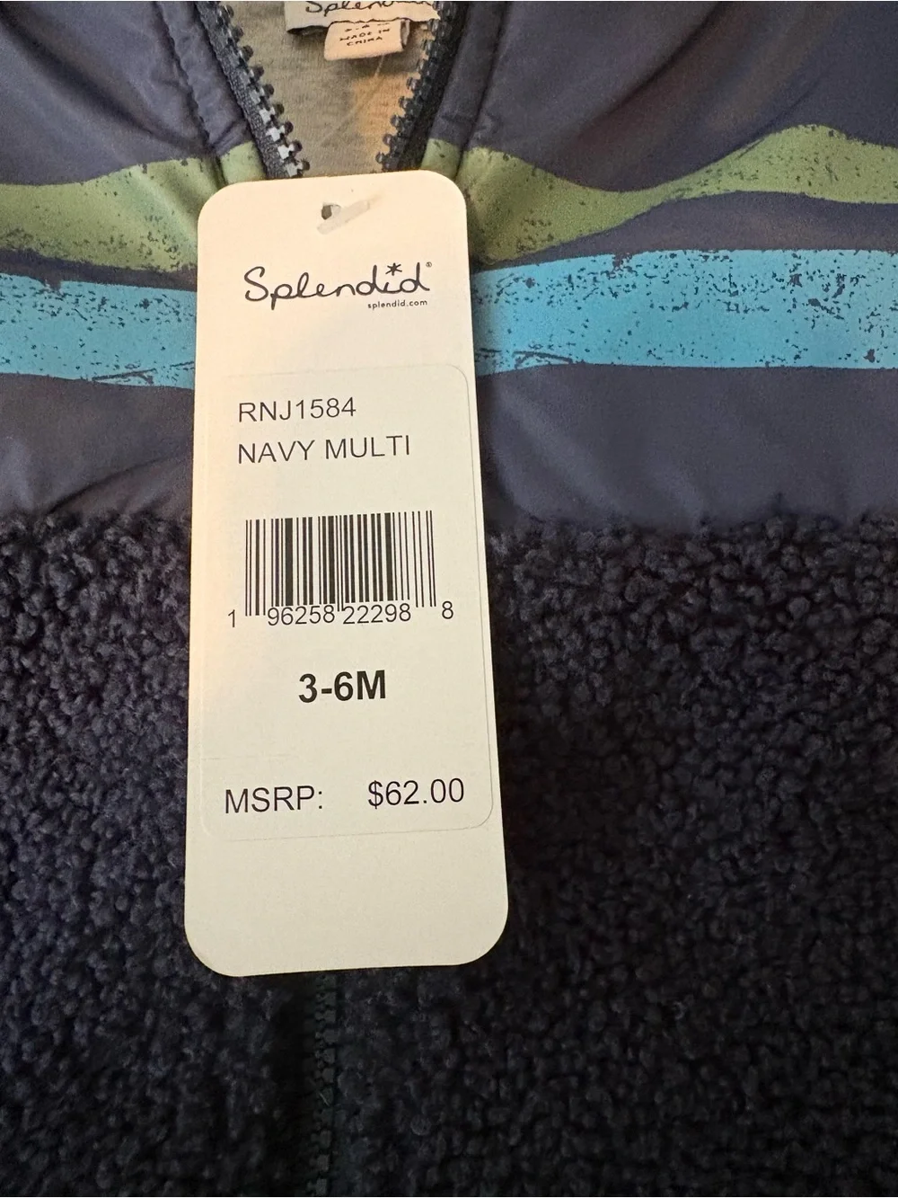NWT Splendid Baby Boys Racing Stripe Sherpa Jacket Navy 3-6M